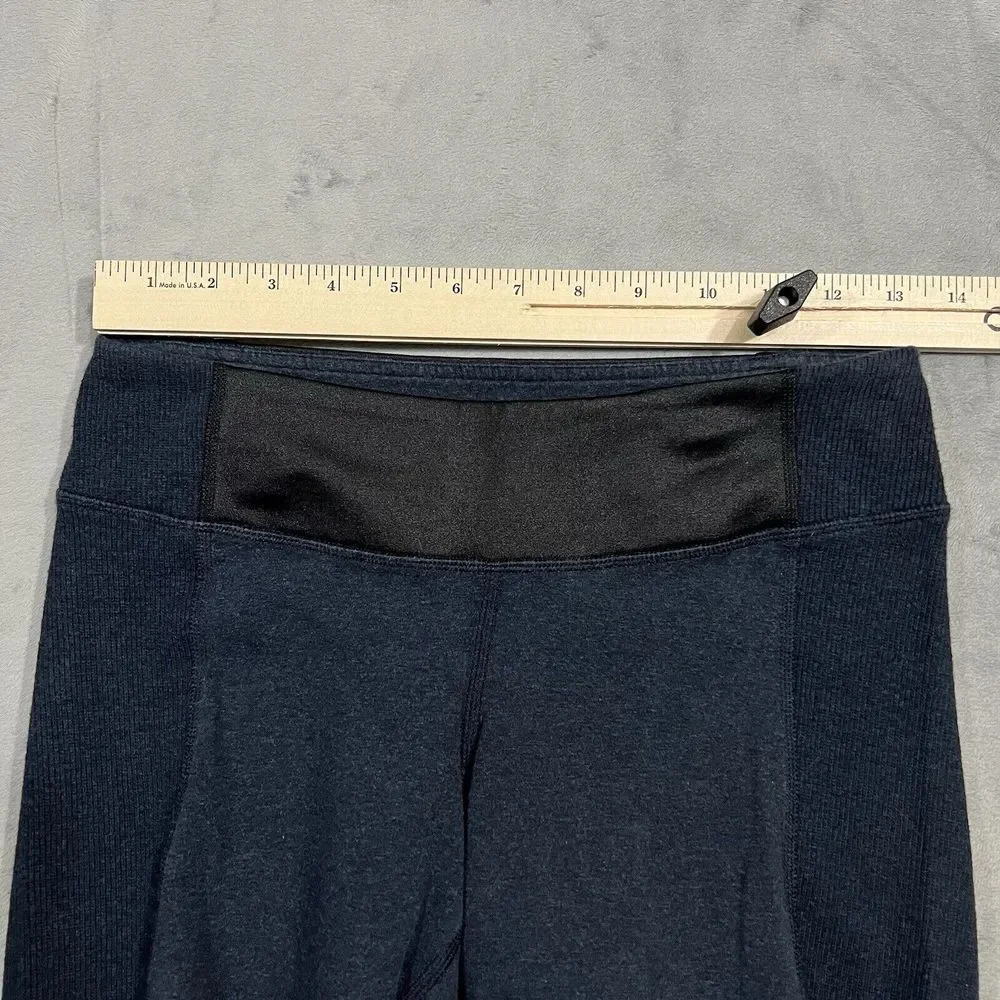 Lululemon Wunder Under‎ Sashiko Crop Leggings Size 6 Navy Blue Black Satin Trim